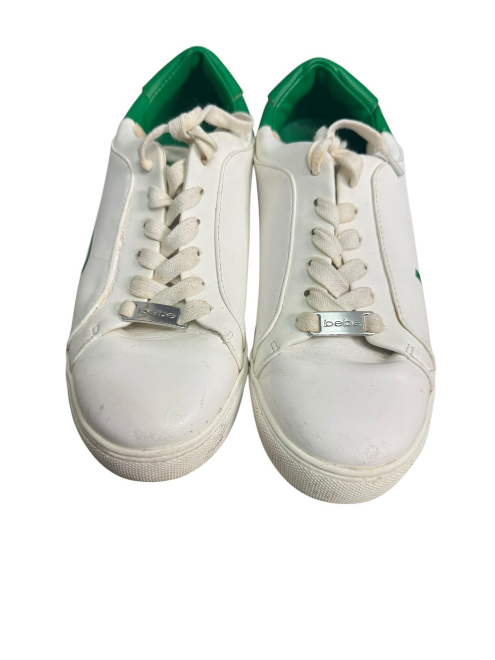 Bebe Womens Charley Low Top Lace Up Fashion Sneakers, White/Green Size 6.5